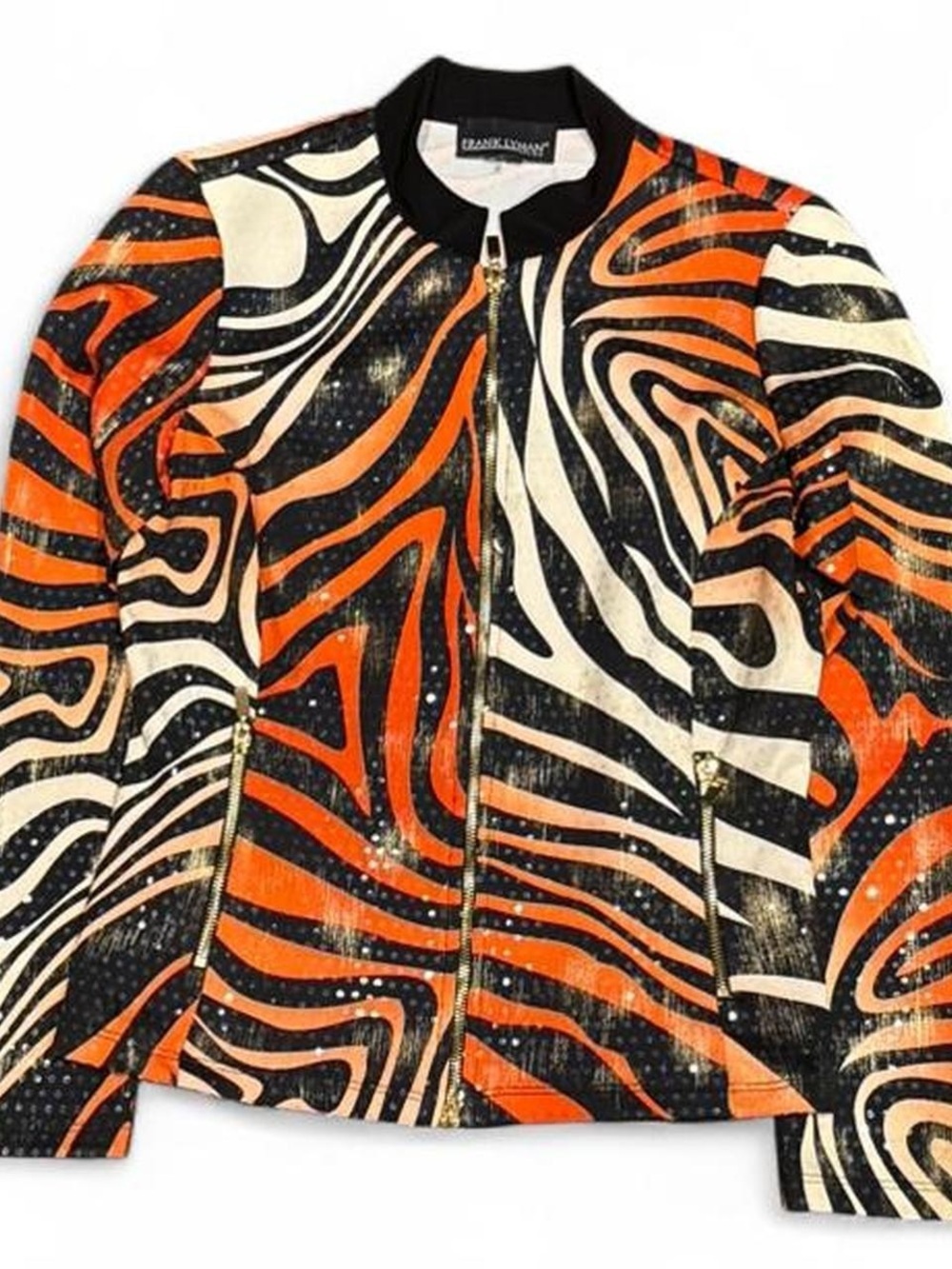 Y2K Frank Lyman Animal Pring Bedazzled Zip Up Blazer Light Jacket